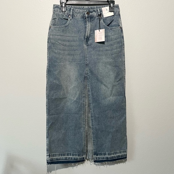 happily grey Dresses & Skirts - HAPPILY GREY-NWT Denim Long Maxi A Line Skirt with Slit Size 3/25
